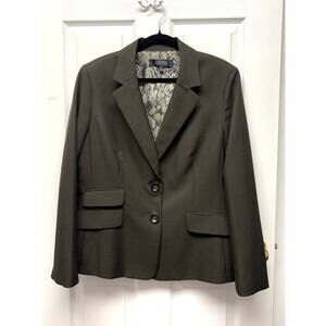 Kasper Blazer Brown Cropped Women’s 16 Snake Print Lining Tailored Jacket